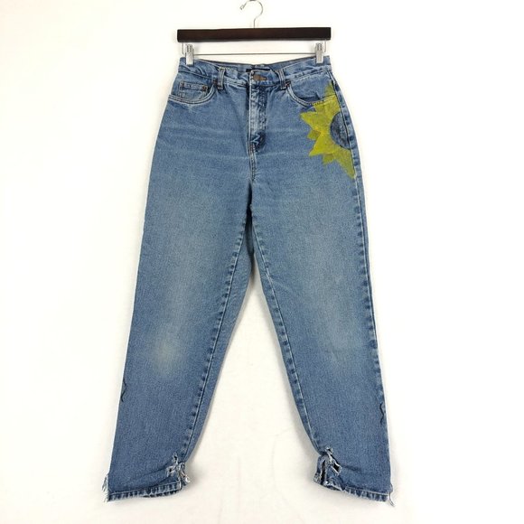 Bill Blass VTG Women's Size 6 Easy Fit Blue Custom Painted Distressed Mom Jeans - Picture 1 of 15